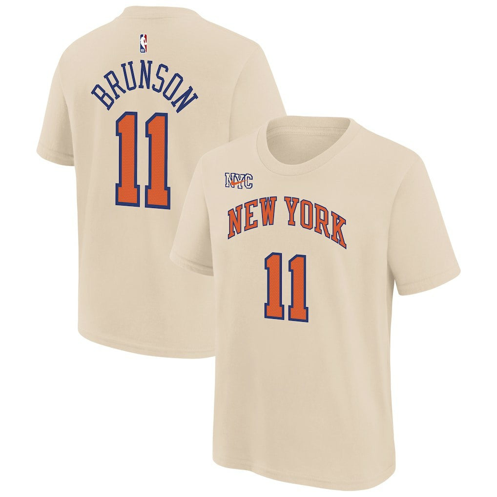 Jalen Brunson New York Knicks Youth 2025/26 City Edition Name & Number T-Shirt - Cream for sale