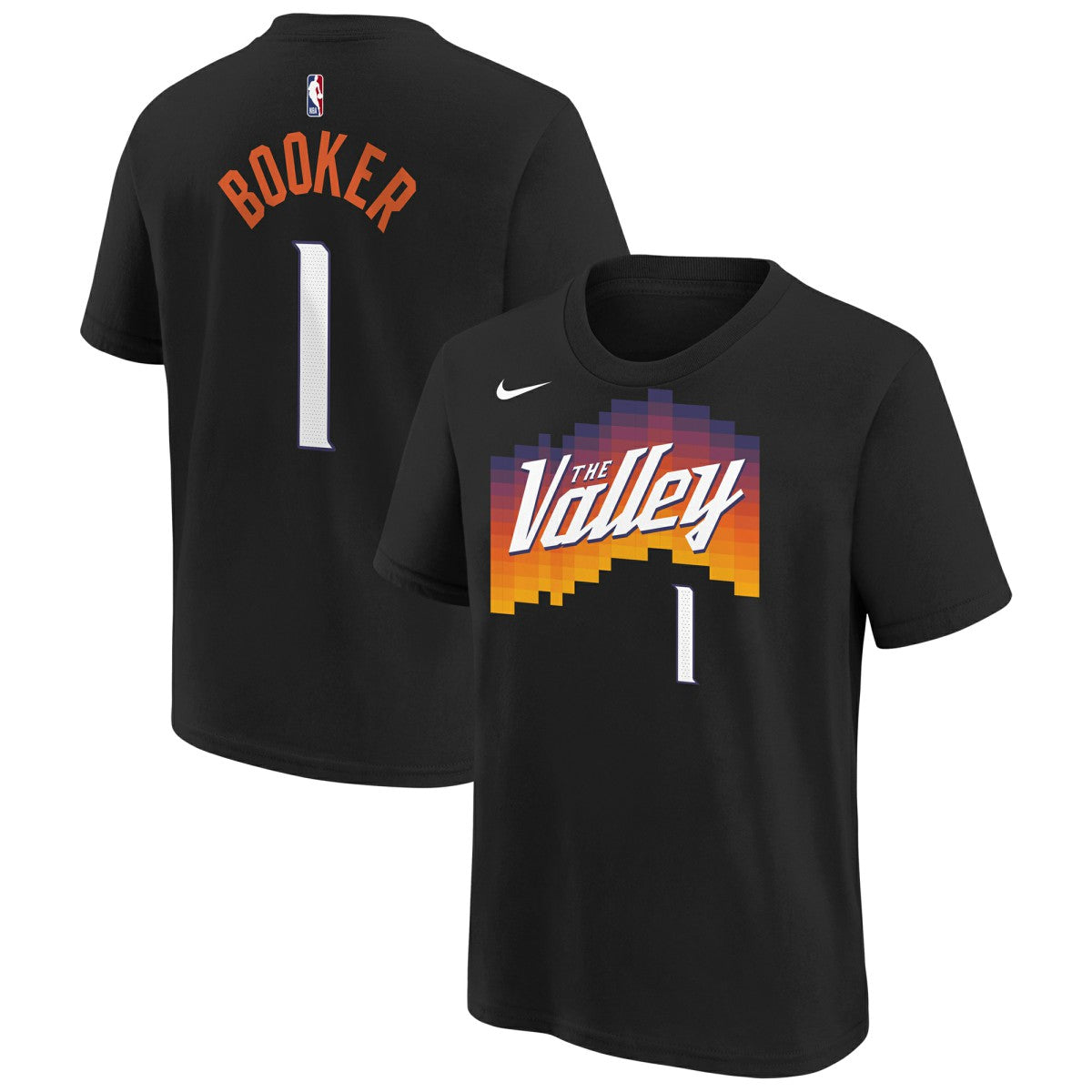 Devin Booker Phoenix Suns Youth 2025/26 City Edition Name & Number T-Shirt - Black on sale