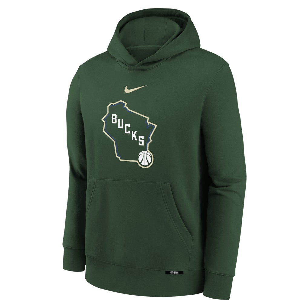 Milwaukee Bucks Youth 2025/26 City Edition Club Fleece Pullover Hoodie - Hunter Green on sale