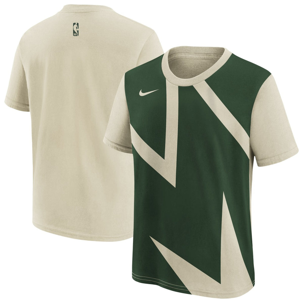 Milwaukee Bucks Youth 2025/26 City Edition Max90 T-Shirt - Cream/Hunter Green on sale
