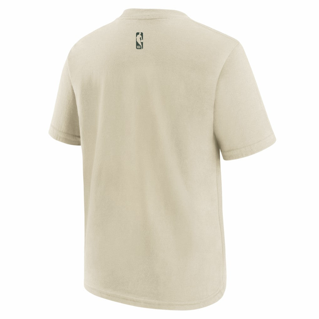 Milwaukee Bucks Youth 2025/26 City Edition Max90 T-Shirt - Cream/Hunter Green on sale