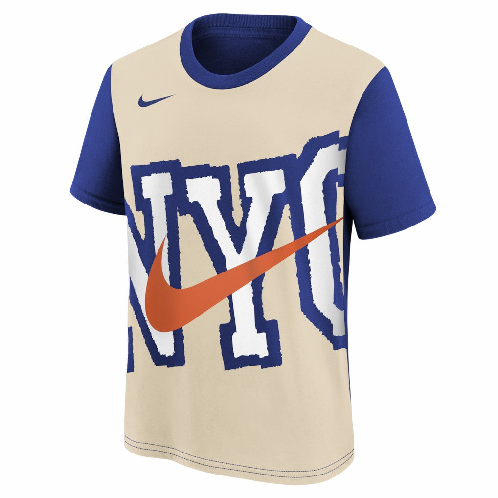 New York Knicks Youth 2025/26 City Edition Max90 T-Shirt - Light Beige/Blue discount