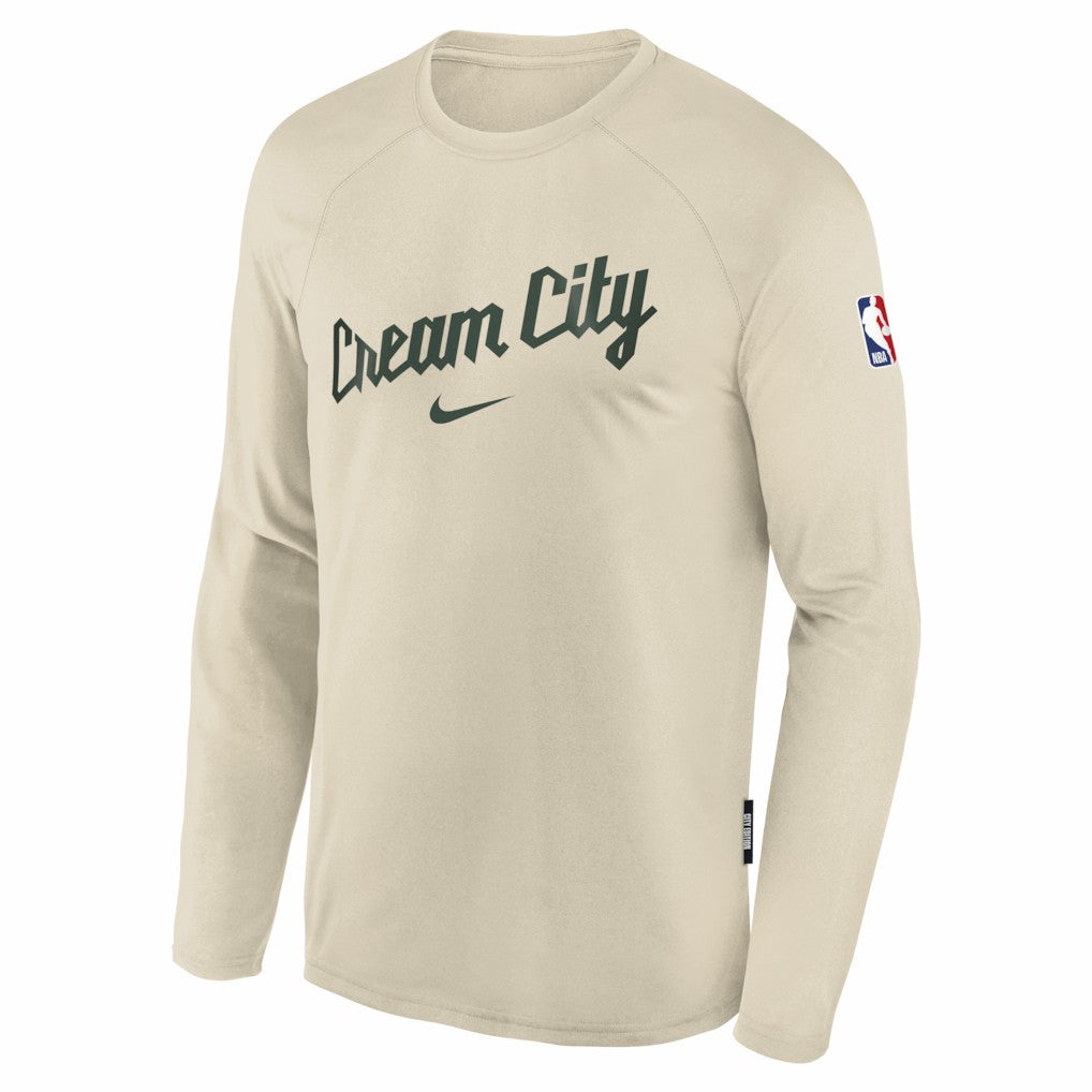 Milwaukee Bucks Youth 2025/26 City Edition Dri-Fit Long Sleeve Game Top - White for sale