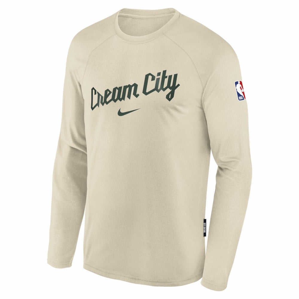 Milwaukee Bucks Youth 2025/26 City Edition Dri-Fit Long Sleeve Game Top - White for sale