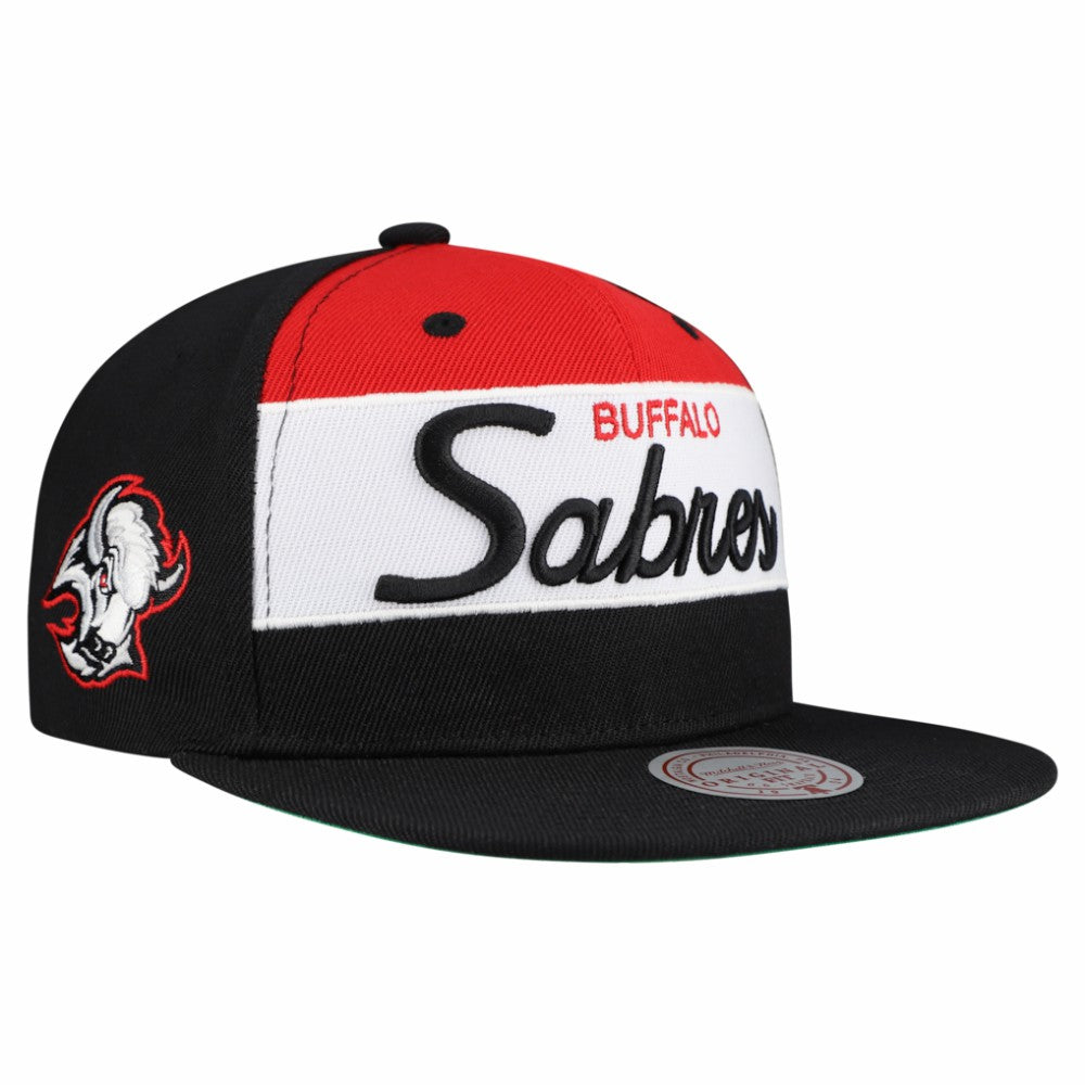 Buffalo Sabres Mitchell & Ness Retro Script Colorblock Snapback Hat - Black Hats