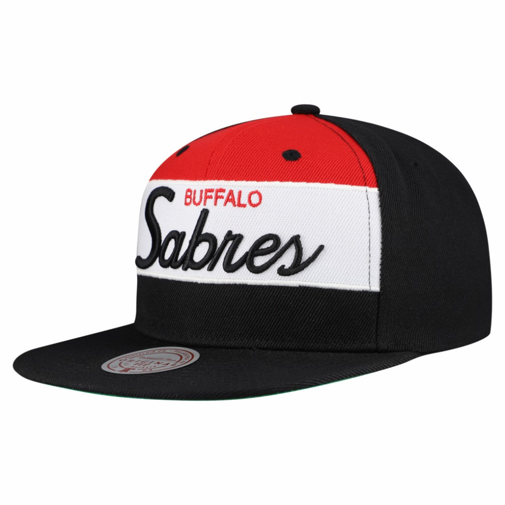 Buffalo Sabres Mitchell & Ness Retro Script Colorblock Snapback Hat - Black Hats