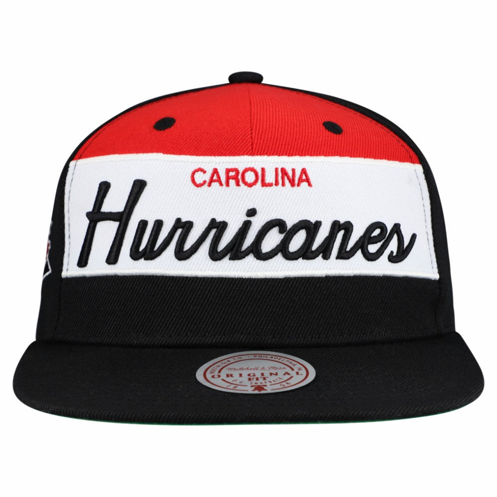 Carolina Hurricanes Mitchell & Ness Retro Script Colorblock Snapback Hat - Black Hats