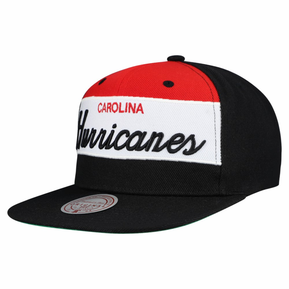 Carolina Hurricanes Mitchell & Ness Retro Script Colorblock Snapback Hat - Black Hats