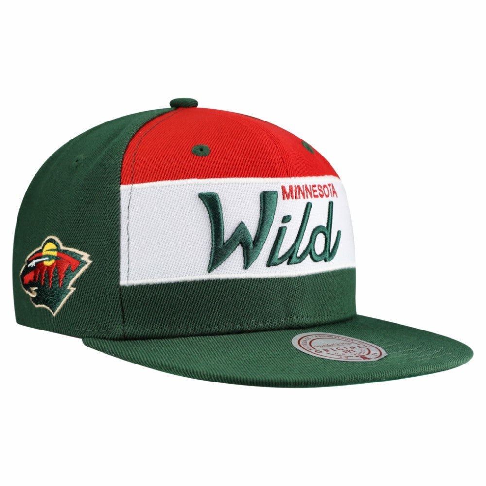 Minnesota Wild Mitchell & Ness Retro Script Colorblock Snapback Hat - Green Hats