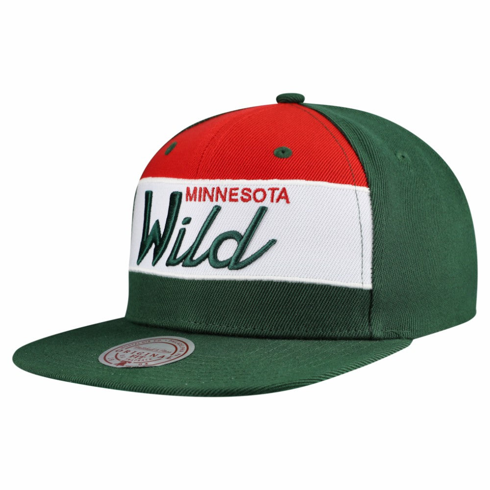 Minnesota Wild Mitchell & Ness Retro Script Colorblock Snapback Hat - Green Hats