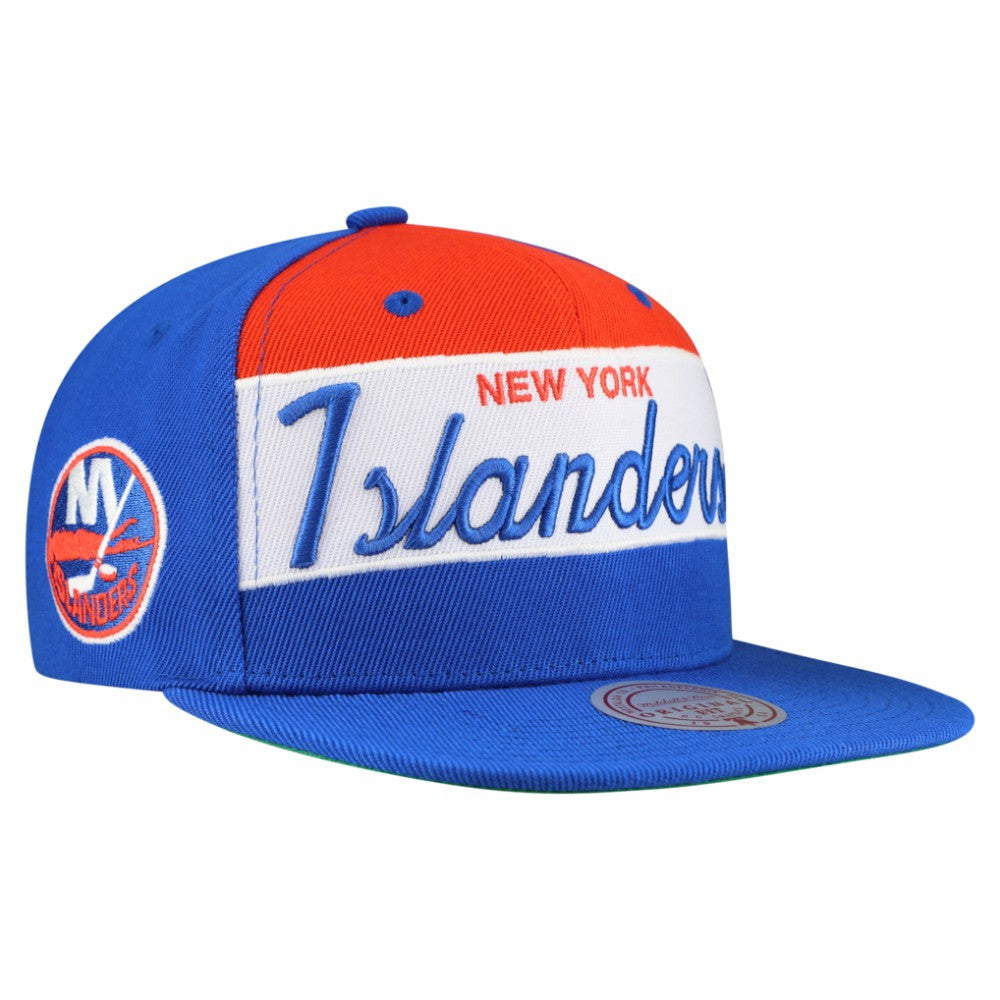 New York Islanders Mitchell & Ness Retro Script Colorblock Snapback Hat - Royal Hats