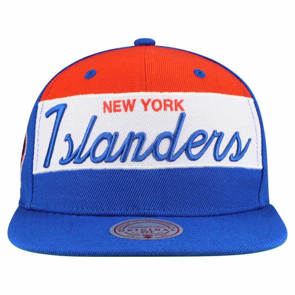 New York Islanders Mitchell & Ness Retro Script Colorblock Snapback Hat - Royal Hats