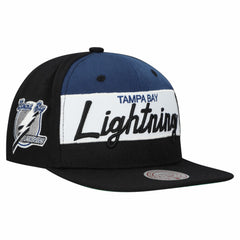 Tampa Bay Lightning Mitchell & Ness Retro Script Colorblock Snapback Hat - Black Hats
