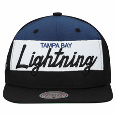 Tampa Bay Lightning Mitchell & Ness Retro Script Colorblock Snapback Hat - Black Hats
