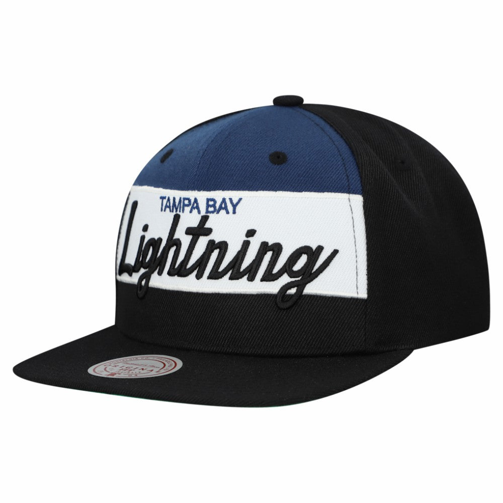Tampa Bay Lightning Mitchell & Ness Retro Script Colorblock Snapback Hat - Black Hats