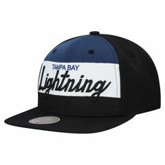Tampa Bay Lightning Mitchell & Ness Retro Script Colorblock Snapback Hat - Black Hats