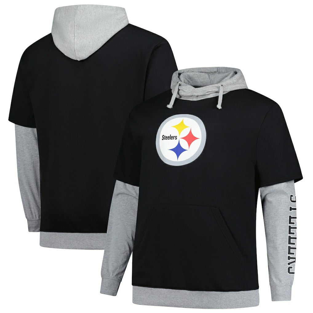 Pittsburgh Steelers Big & Tall Twofer Pullover Hoodie - Black/Heather Gray on sale