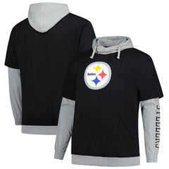 Pittsburgh Steelers Big & Tall Twofer Pullover Hoodie - Black/Heather Gray on sale