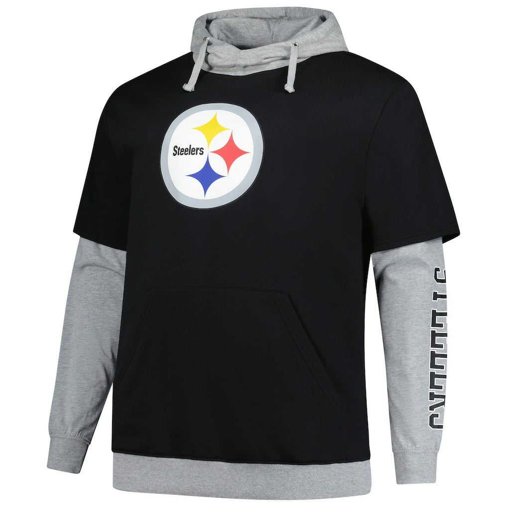 Pittsburgh Steelers Big & Tall Twofer Pullover Hoodie - Black/Heather Gray on sale