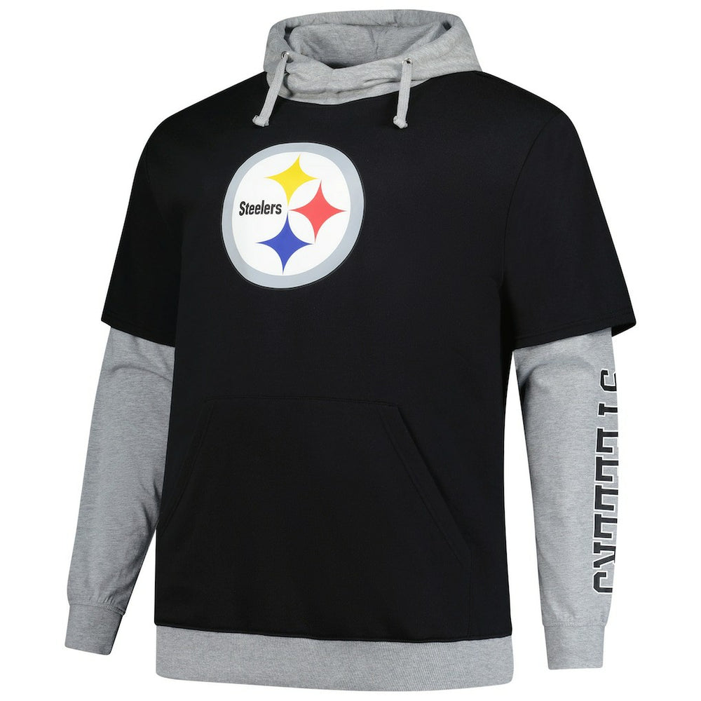 Pittsburgh Steelers Big & Tall Twofer Pullover Hoodie - Black/Heather Gray on sale