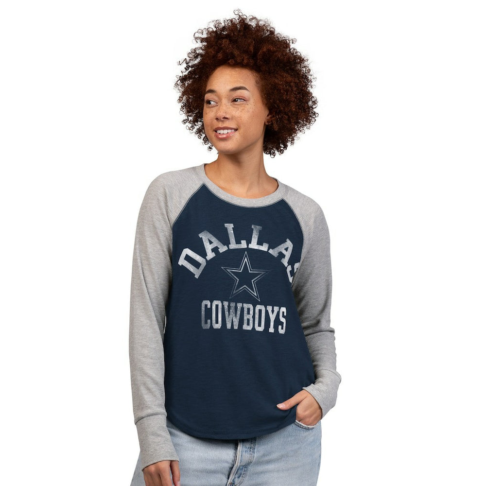 Dallas Cowboys G-III 4Her by Carl Banks Women's Waffle Knit Raglan Long-Sleeve T-Shirt - Navy/Gray on sale