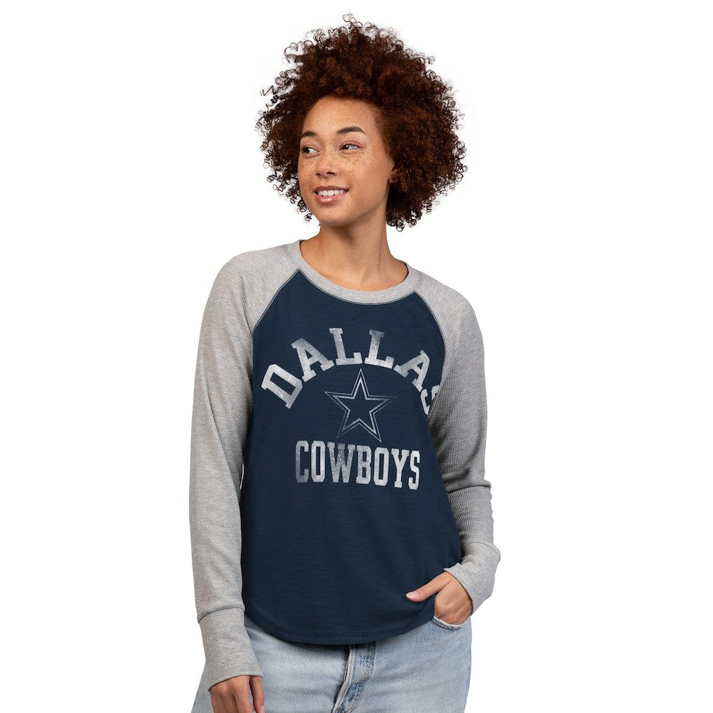 Dallas Cowboys G-III 4Her by Carl Banks Women's Waffle Knit Raglan Long-Sleeve T-Shirt - Navy/Gray on sale