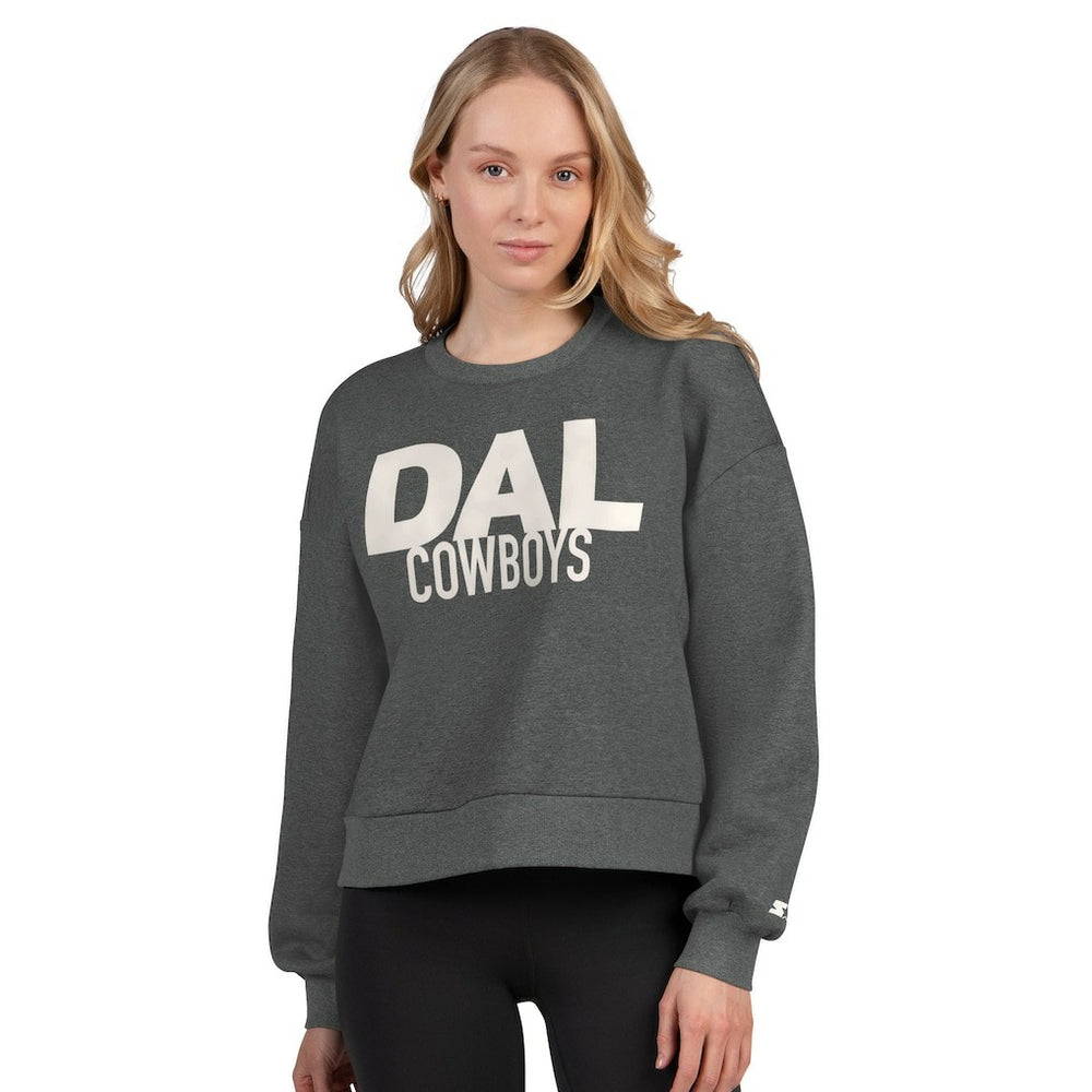 Dallas Cowboys Starter Women's Show Up Cropped Fleece Pullover Sweatshirt - Heather Gray outlet