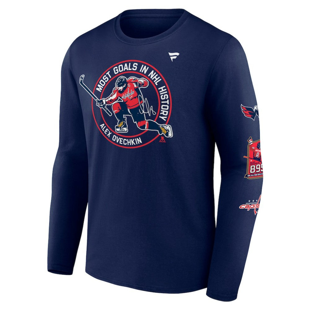 Alexander Ovechkin Washington Capitals Fanatics NHL All-Time Leading Goal Scorer Badges Long Sleeve T-Shirt - Athletic Navy T-shirts