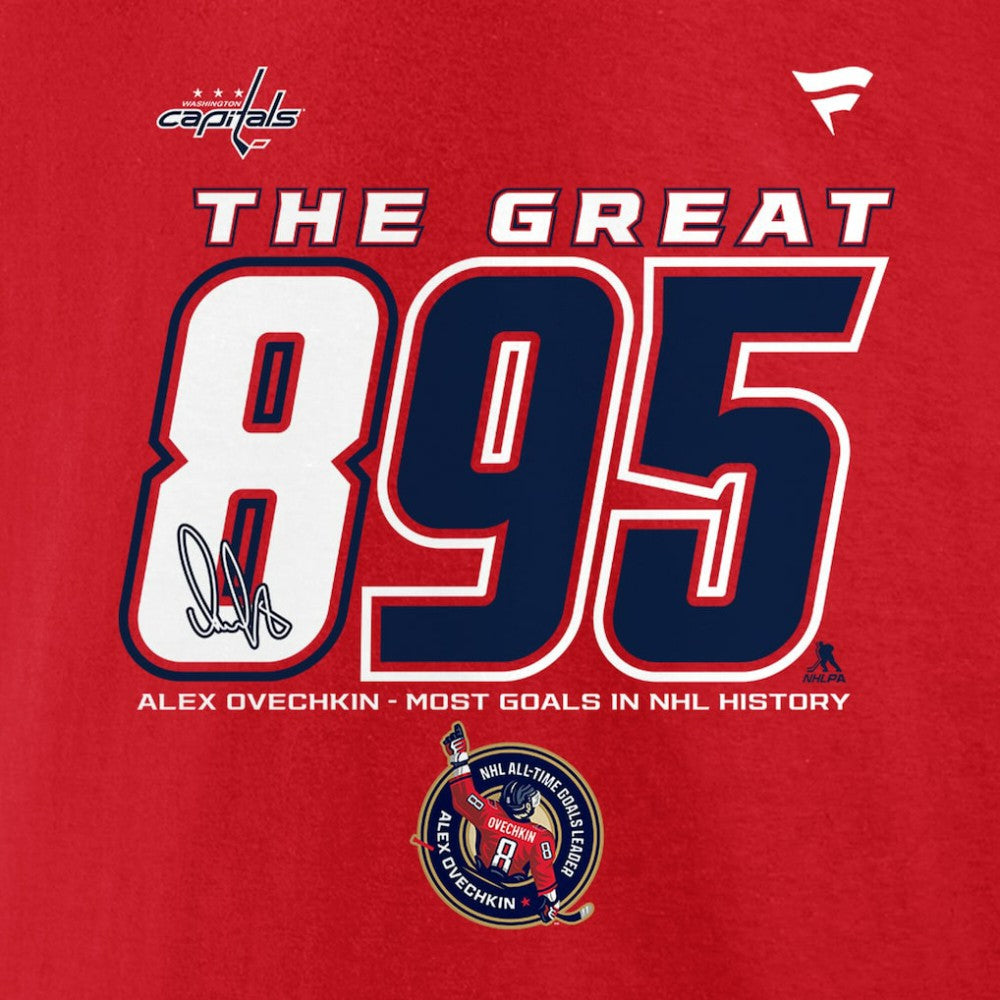 Alexander Ovechkin Washington Capitals Fanatics NHL All-Time Leading Goal Scorer The Great 895 T-Shirt - Red T-shirts