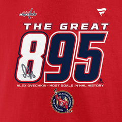 Alexander Ovechkin Washington Capitals Fanatics NHL All-Time Leading Goal Scorer The Great 895 T-Shirt - Red T-shirts