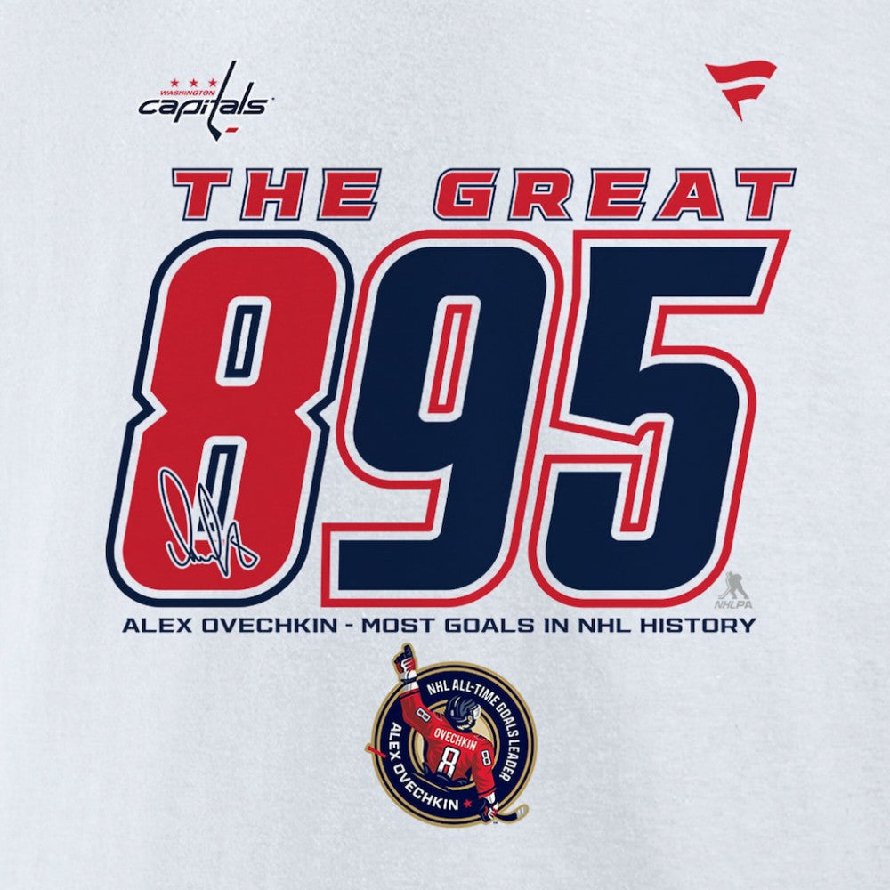 Alexander Ovechkin Washington Capitals Fanatics NHL All-Time Leading Goal Scorer The Great 895 Fleece Pullover Sweatshirt - White Sweatshirts