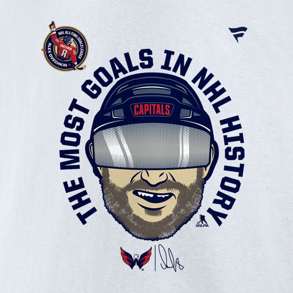 Alexander Ovechkin Washington Capitals Fanatics NHL All-Time Leading Goal Scorer GR8 Caricature Fleece Pullover Sweatshirt - White Sweatshirts