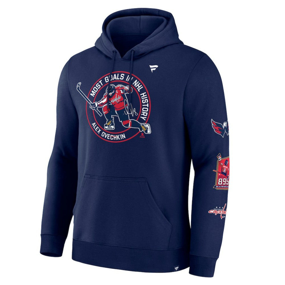 Alexander Ovechkin Washington Capitals Fanatics NHL All-Time Leading Goal Scorer Badges Pullover Hoodie - Athletic Navy Hoodies