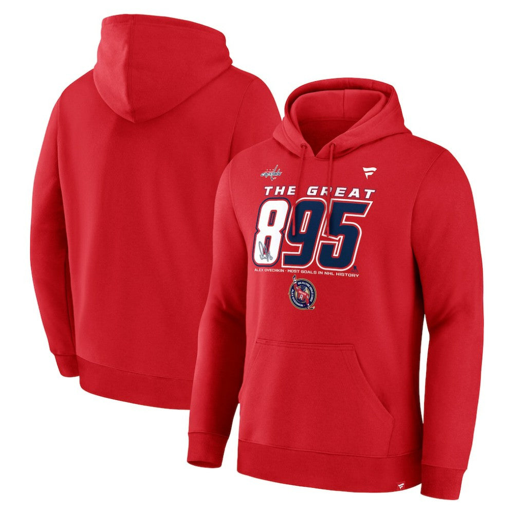 Alexander Ovechkin Washington Capitals Fanatics NHL All-Time Leading Goal Scorer The Great 895 Pullover Hoodie - Athletic Red Hoodies