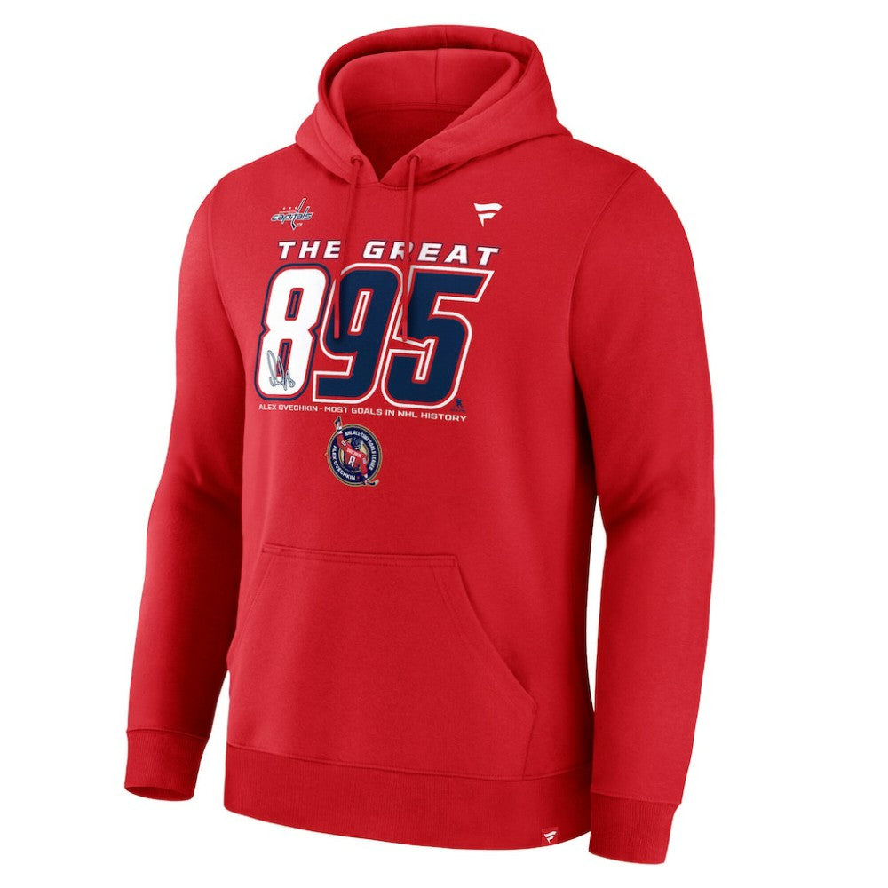 Alexander Ovechkin Washington Capitals Fanatics NHL All-Time Leading Goal Scorer The Great 895 Pullover Hoodie - Athletic Red Hoodies