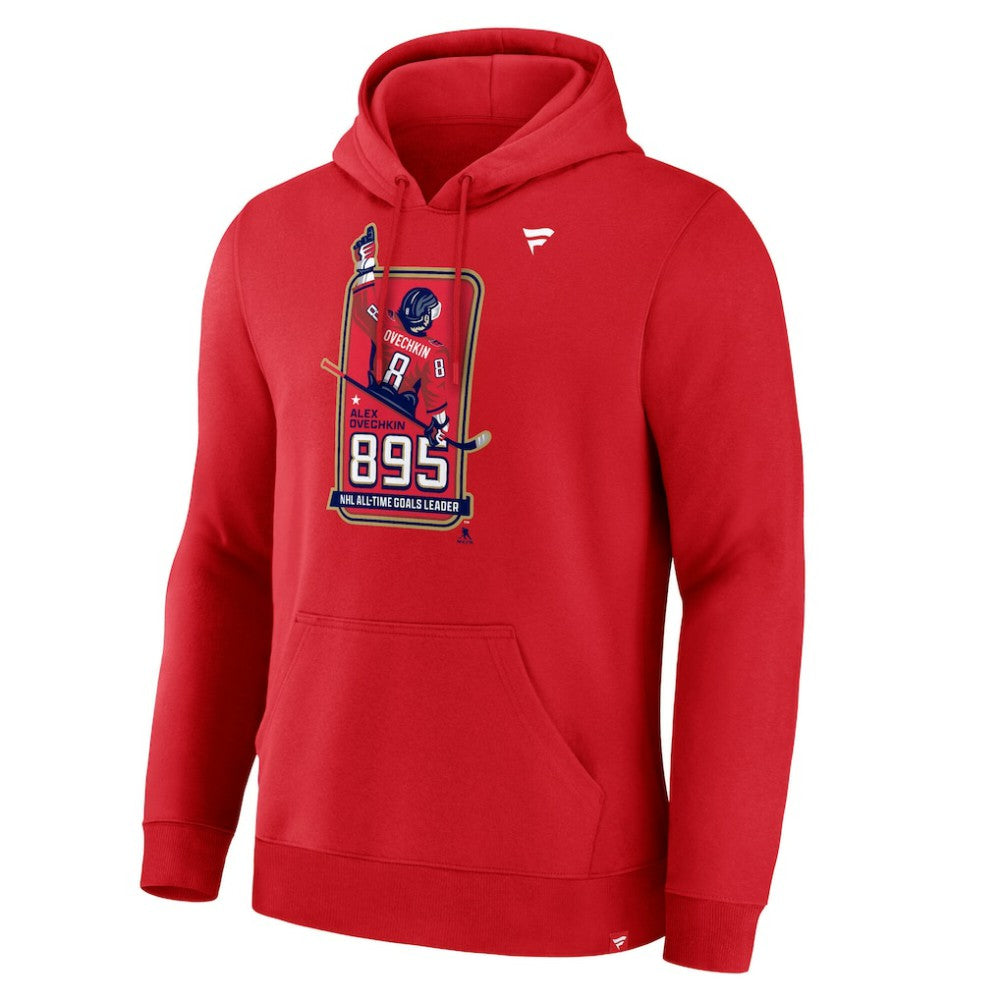 Alexander Ovechkin Washington Capitals Fanatics NHL All-Time Leading Goal Scorer 895 Logo Pullover Hoodie - Athletic Red Hoodies