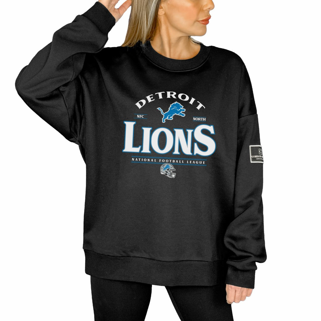 Detroit Lions Gameday Couture Women's Oversized Players Only Black Label Pullover Sweatshirt - Black discount