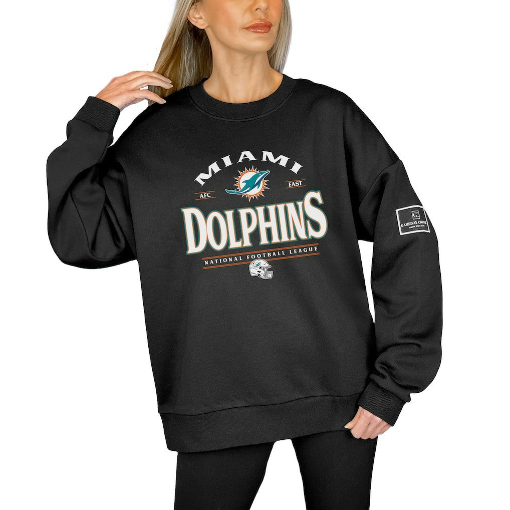 Miami Dolphins Gameday Couture Women's Oversized Players Only Black Label Pullover Sweatshirt - Black discount