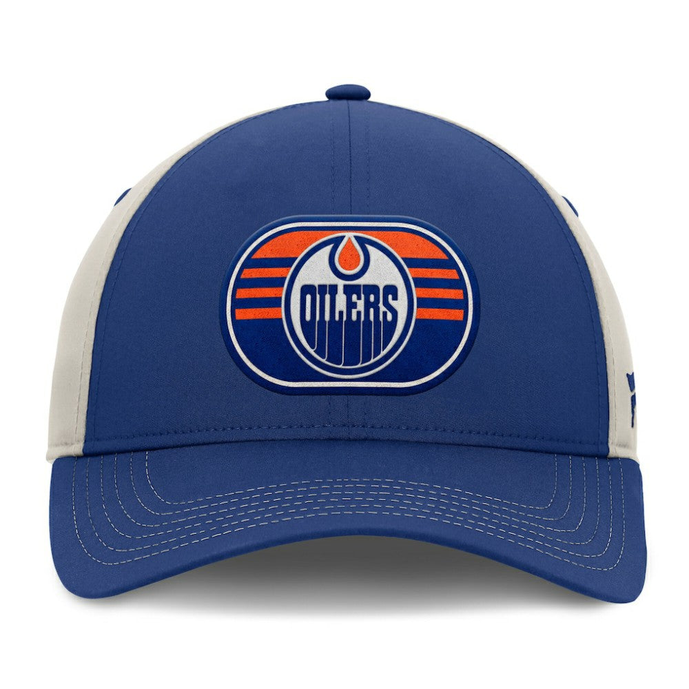 Edmonton Oilers Fanatics 2025 Stanley Cup Playoffs Locker Room Trucker Adjustable Hat - Royal/Gray Hats