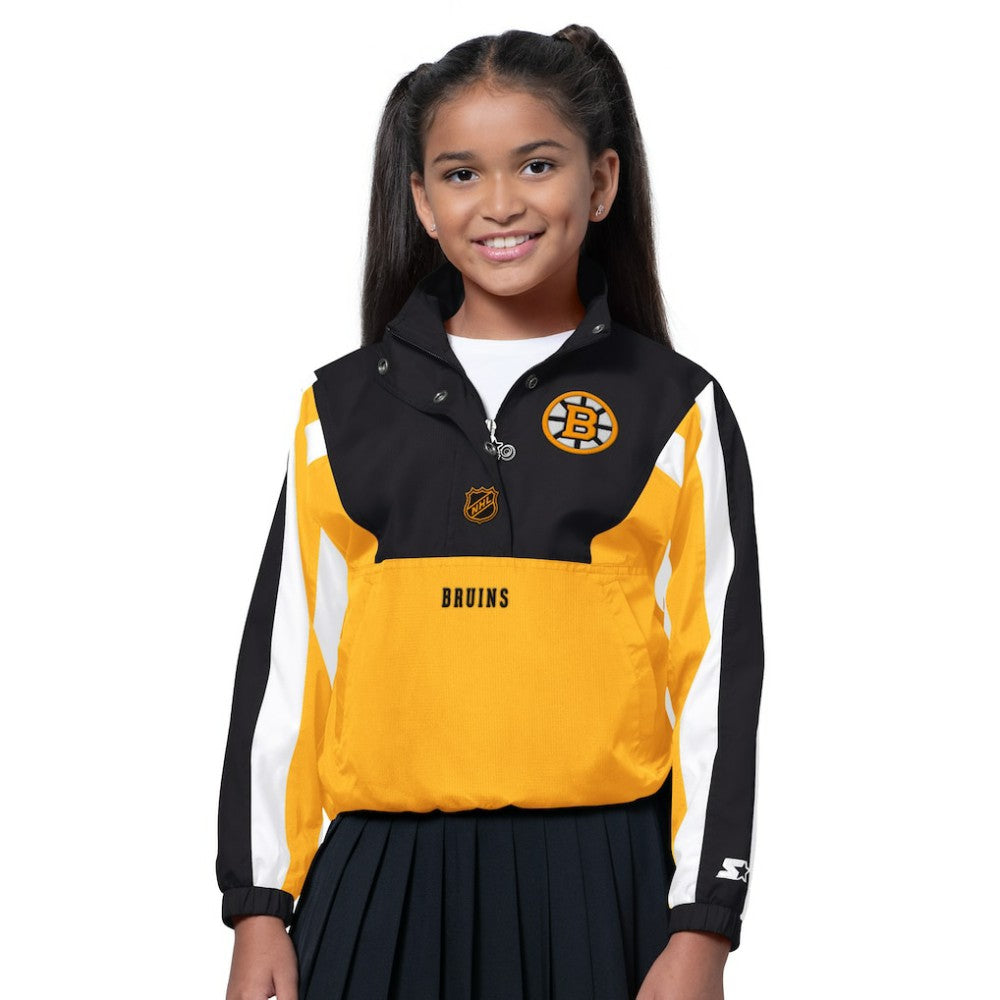 Boston Bruins Starter Girls Key Player Half Zip Jacket - Black/Gold Jackets