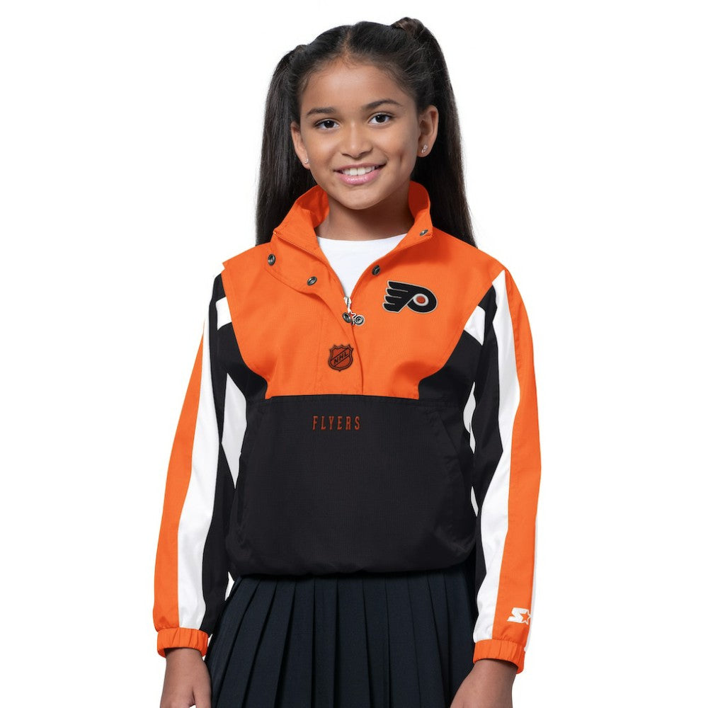 Philadelphia Flyers Starter Girls Key Player Half Zip Jacket - Orange/Black Jackets