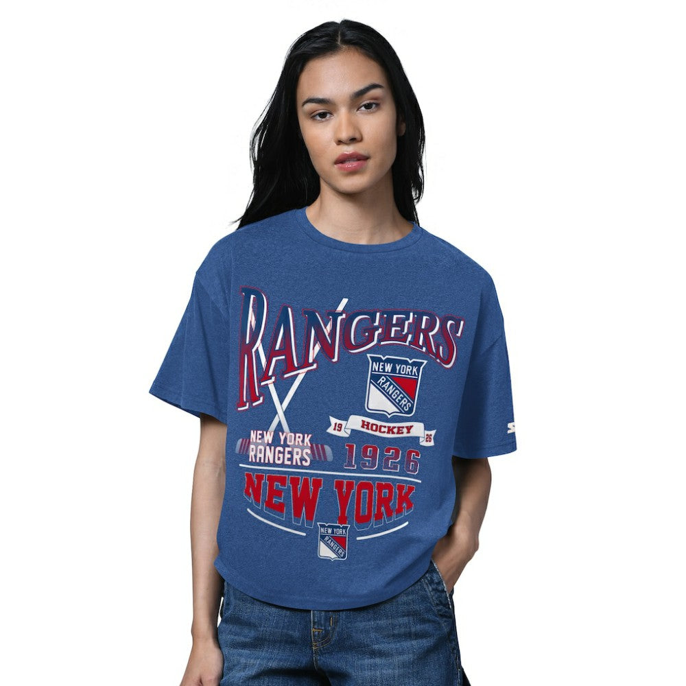 New York Rangers Starter Women's Oversized Hall of Fame T-Shirt - Heather Blue T-shirts