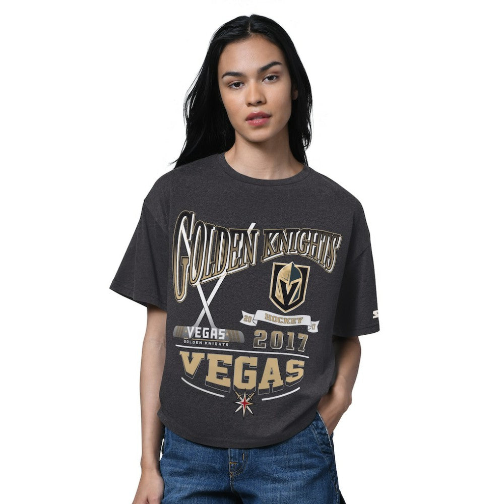 Vegas Golden Knights Starter Women's Oversized Hall of Fame T-Shirt - Heather Black T-shirts