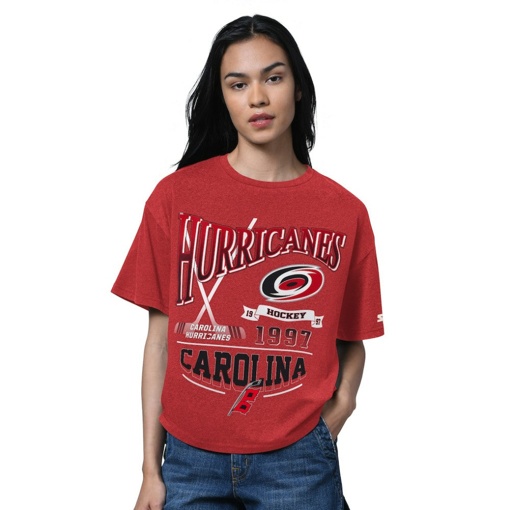 Carolina Hurricanes Starter Women's Oversized Hall of Fame T-Shirt - Heather Red T-shirts