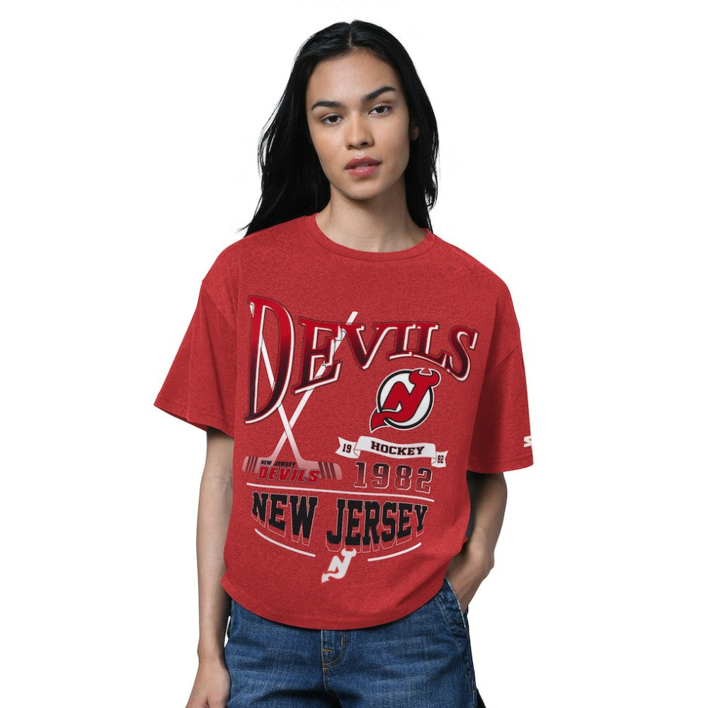 New Jersey Devils Starter Women's Oversized Hall of Fame T-Shirt - Heather Red T-shirts