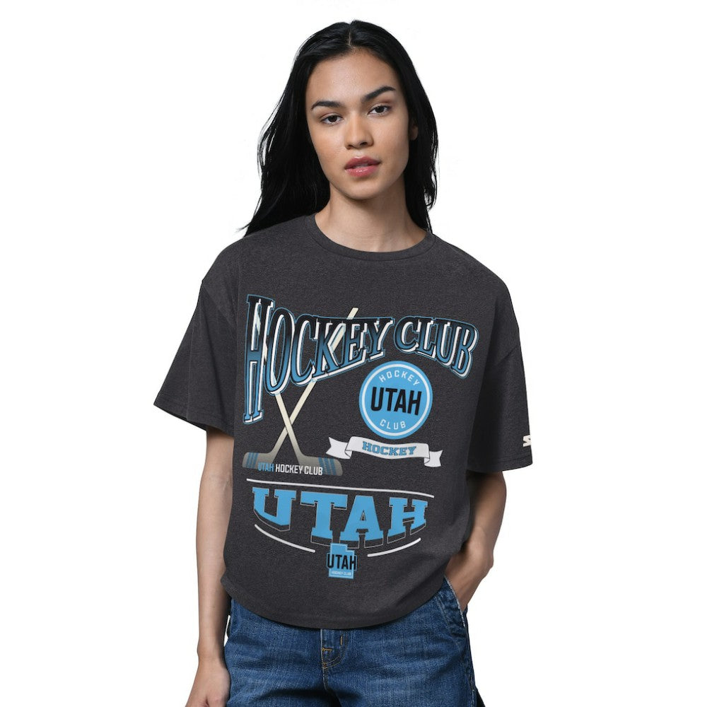 Utah Hockey Club Starter Women's Oversized Hall of Fame T-Shirt - Heather Black T-shirts