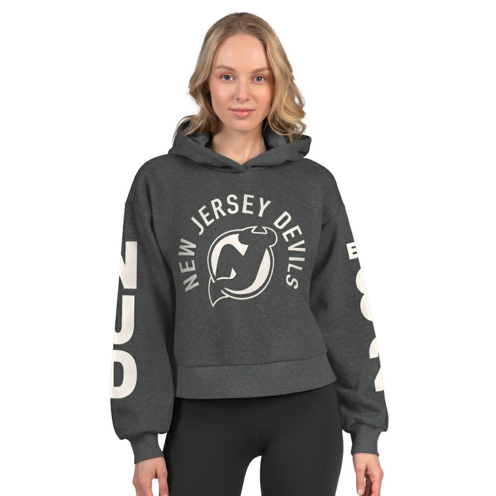 New Jersey Devils Starter Women's Star Player Cropped Fleece Hoodie - Heather Charcoal Jerseys
