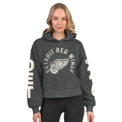 Detroit Red Wings Starter Women's Star Player Cropped Fleece Hoodie - Heather Charcoal Hoodies