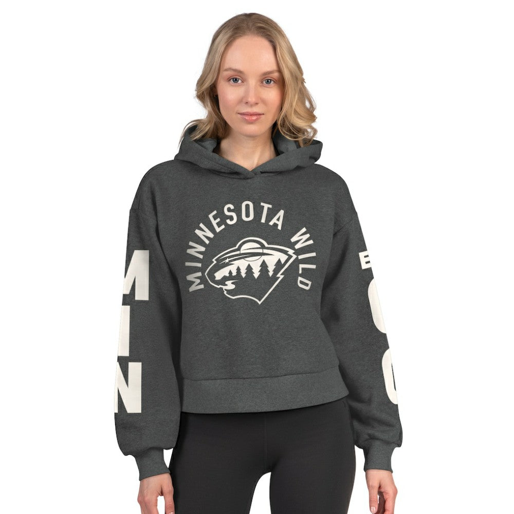 Minnesota Wild Starter Women's Star Player Cropped Fleece Hoodie - Heather Charcoal Hoodies