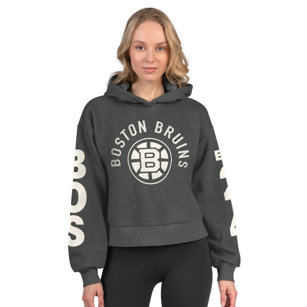 Boston Bruins Starter Women's Star Player Cropped Fleece Hoodie - Heather Charcoal Hoodies